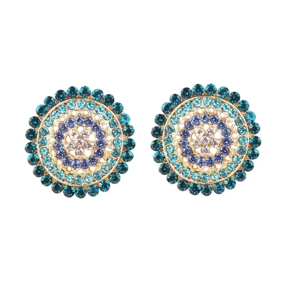 Jewelry - NEW Round Blue Green Rhinestone Gold Earrings